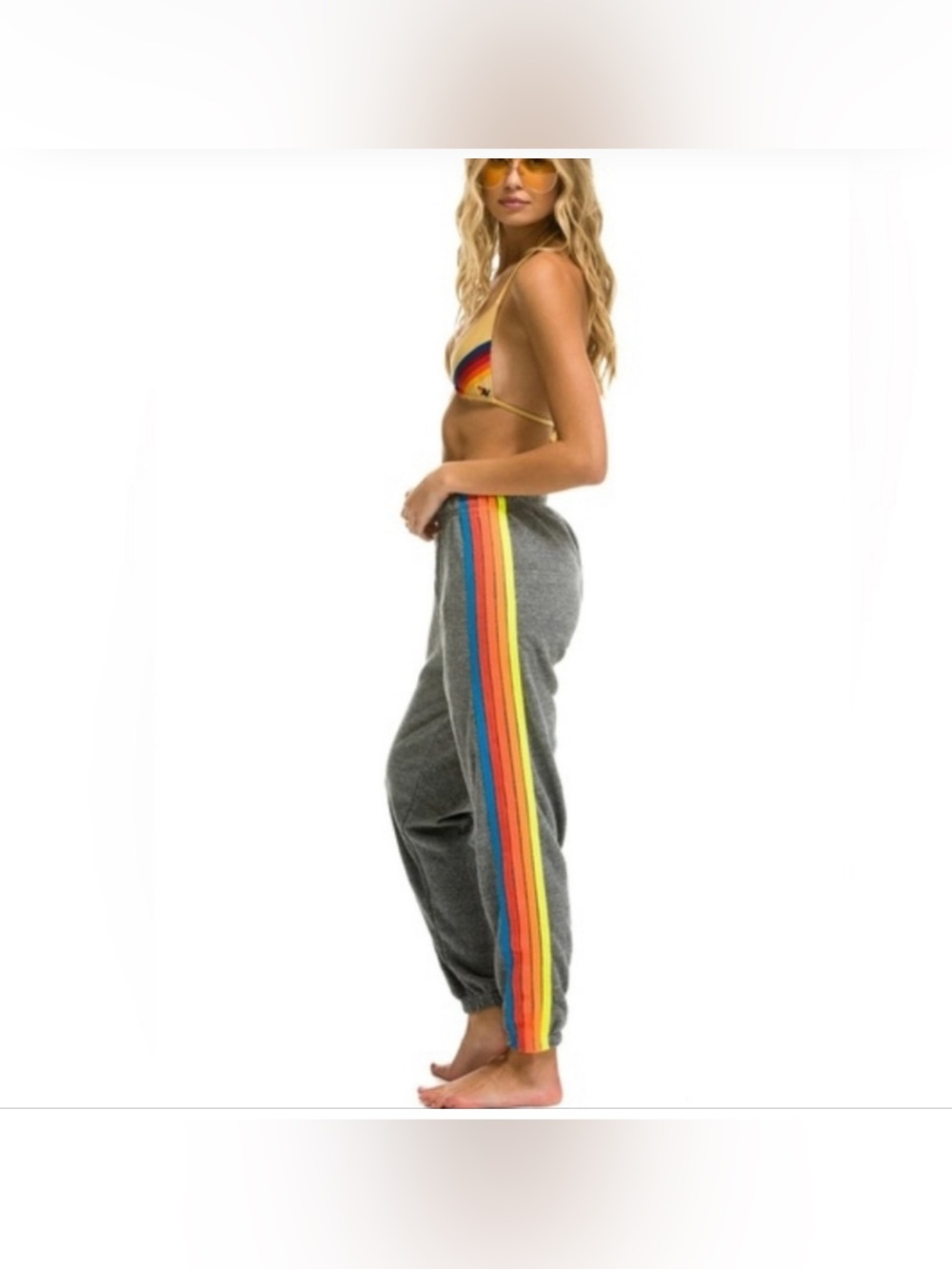 Aviator Nation Gray Joggers with Rainbow Side Stripes